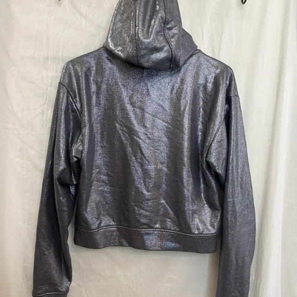 Reebok Hoodie Women’s Size Medium Metallic Silver Cropped - Picture 5 of 9